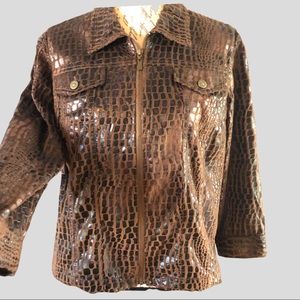Crocodile  Embossed Brown ‘Jean’ Jacket Plus Size 16
